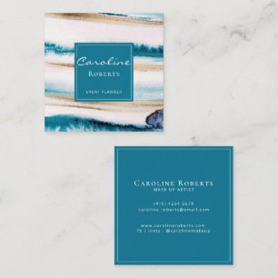 Trendy Brushstrokes Watercolors Unique Blue Gold Square Business Card