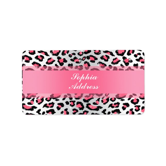 trendy bubble gum pink leopard animal print label (Front)