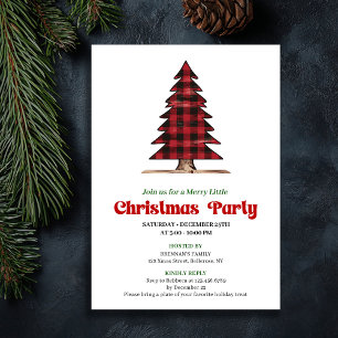 Trendy Buffalo Check Christmas Tree Celebration Invitation