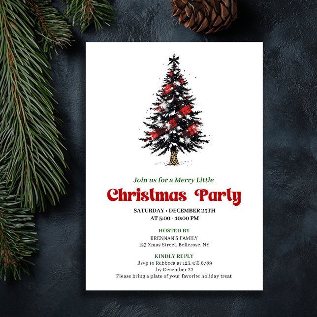 Trendy Buffalo Christmas Tree Holiday Gathering Invitation (Trendy Buffalo Christmas Tree Holiday Gathering)