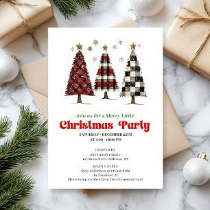 Trendy buffalo plaid Christmas tree editable Invitation