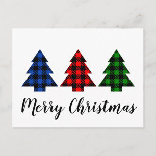 Trendy Buffalo Plaid Christmas Trees Postcard