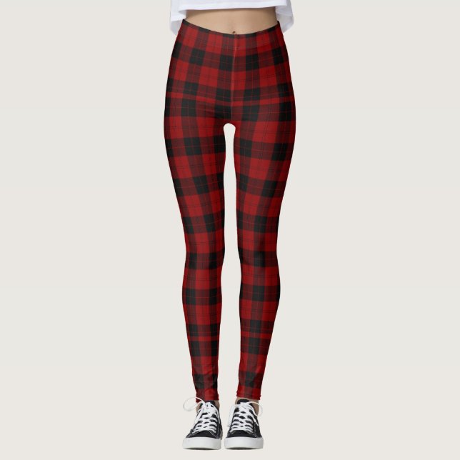 Trendy Buffalo Plaid Red Black Checks Lumberjack Leggings (Front)