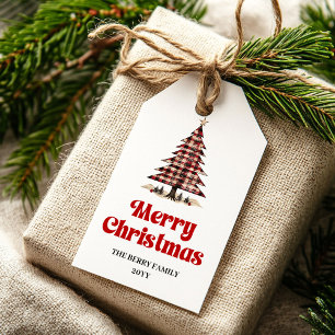Trendy buffalo tree gift tag festive watercolor