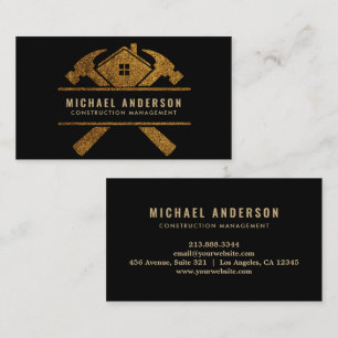 Trendy Building Construction Service Black & Gold  Business Card