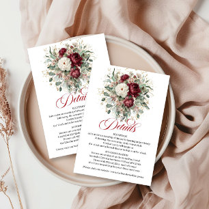 Trendy Burgundy Floral Greenery Gold Wedding Detai Enclosure Card