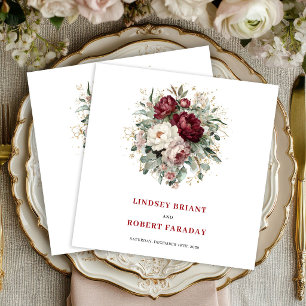 Trendy Burgundy Floral Greenery Gold Wedding  Napkin
