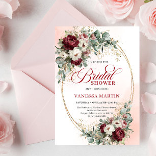 Trendy Burgundy Gold Greenery Bridal Shower Invite