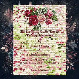 Trendy Burgundy Red Rustic Rose Floral Invitation