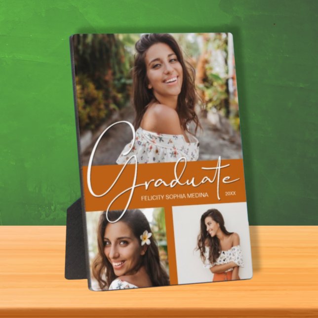 Trendy Burnt Orange Graduation Photo Collage Plaque (Creator Uploaded)