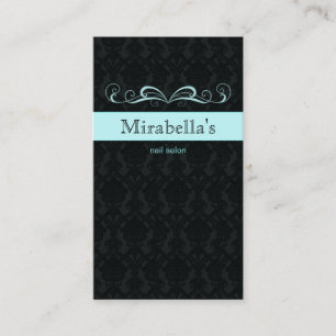 Trendy Business Card Damask Swirl Blue Black
