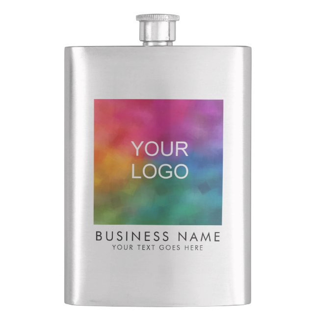Trendy Business Company Logo Here Modern Elegant Hip Flask (Front)