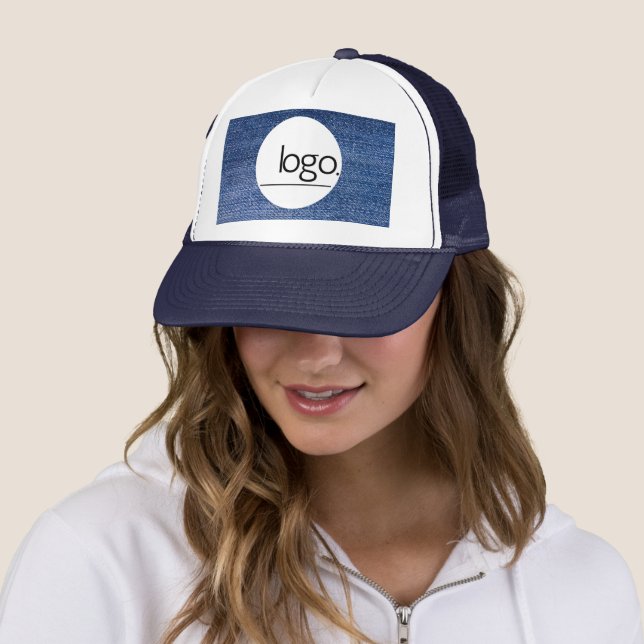 TRENDY BUSINESS LOGO DENIM BLUE COMPANY EMPLOYEE   TRUCKER HAT (In Situ)