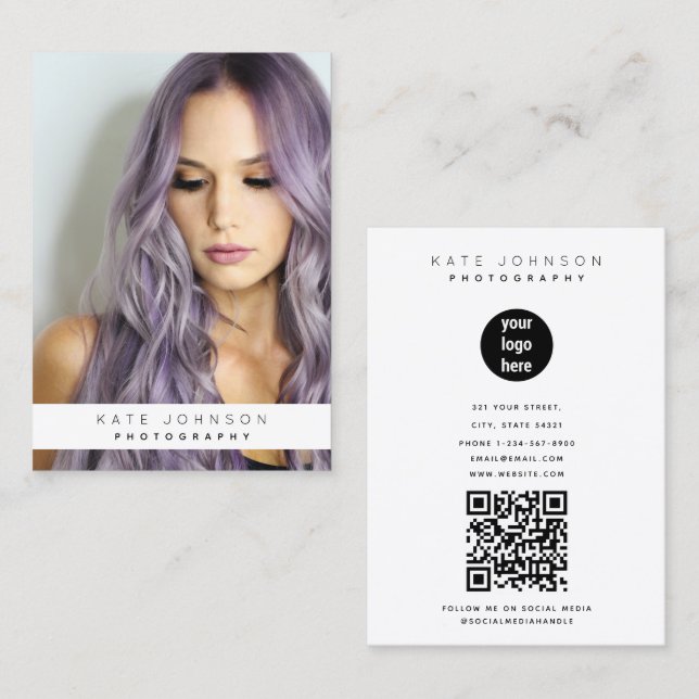 Trendy Business Logo Photographer Photo  Business Card (Front/Back)