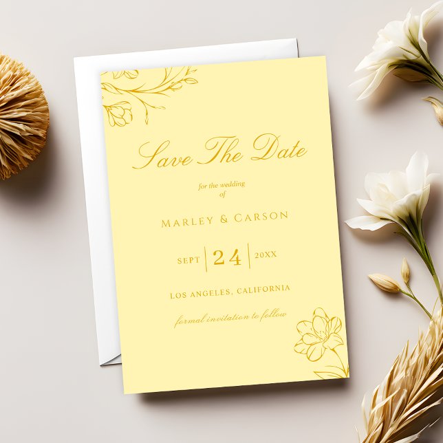Trendy Butter Yellow Elegant Wedding Save The Date (Creator Uploaded)