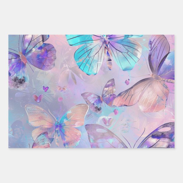 Trendy Butterflies Wrapping Paper Flat Sheet of 3 (Front)