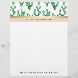 Trendy Cactus   Blush and Faux Gold Desert Pattern Custom Letterhead