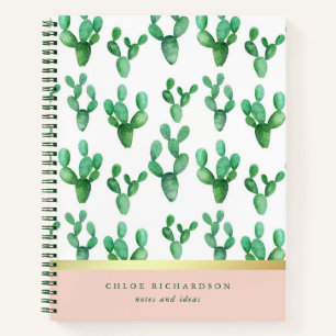 Trendy Cactus   Blush and Faux Gold Desert Pattern Notebook