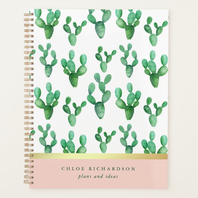Trendy Cactus | Blush and Faux Gold Desert Pattern Planner (Front)