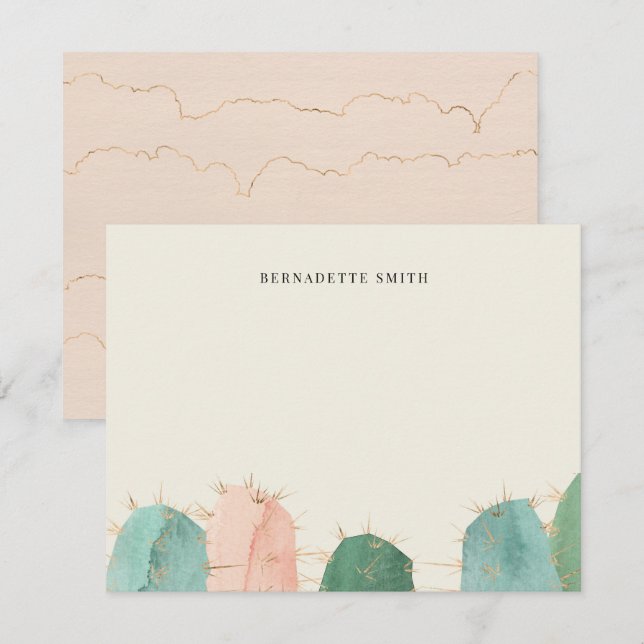 Trendy Cactus Pink Stationery Note Card (Front/Back)