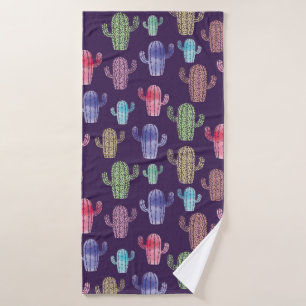 Trendy cactus watercolor drawing seamless pattern  bath towel