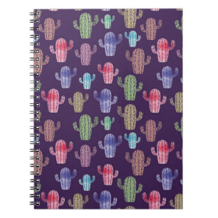 Trendy cactus watercolor drawing seamless pattern notebook