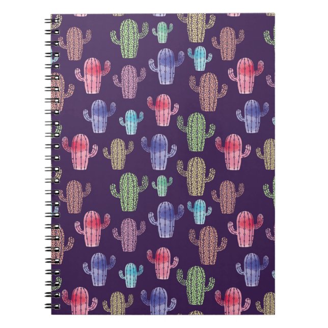 Trendy cactus watercolor drawing seamless pattern  notebook (Front)