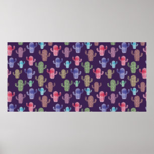 Trendy cactus watercolor drawing seamless pattern  poster