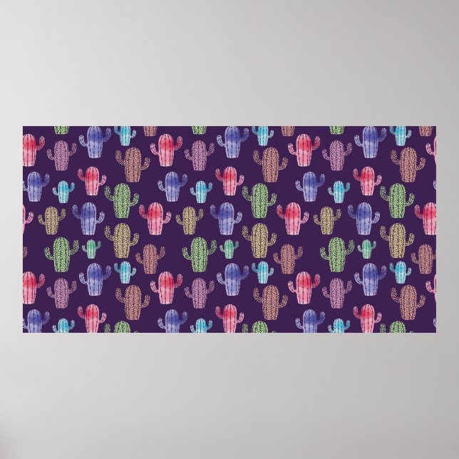 Trendy cactus watercolor drawing seamless pattern  poster (Front)