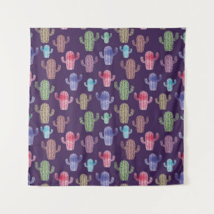 Trendy cactus watercolor drawing seamless pattern  tapestry