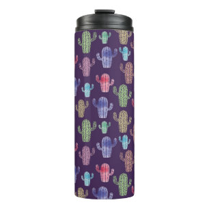 Trendy cactus watercolor drawing seamless pattern thermal tumbler