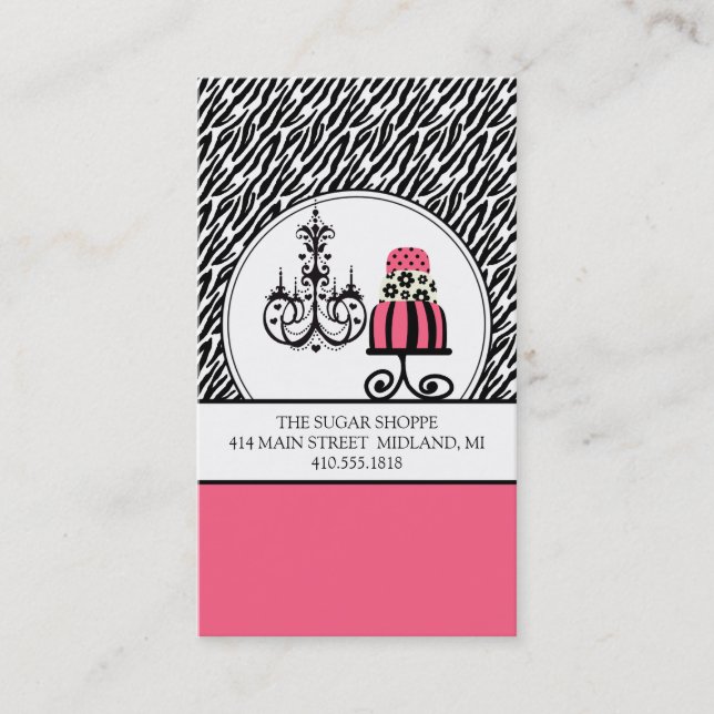 Trendy Cakery Zebra Print Business Cards (Front)