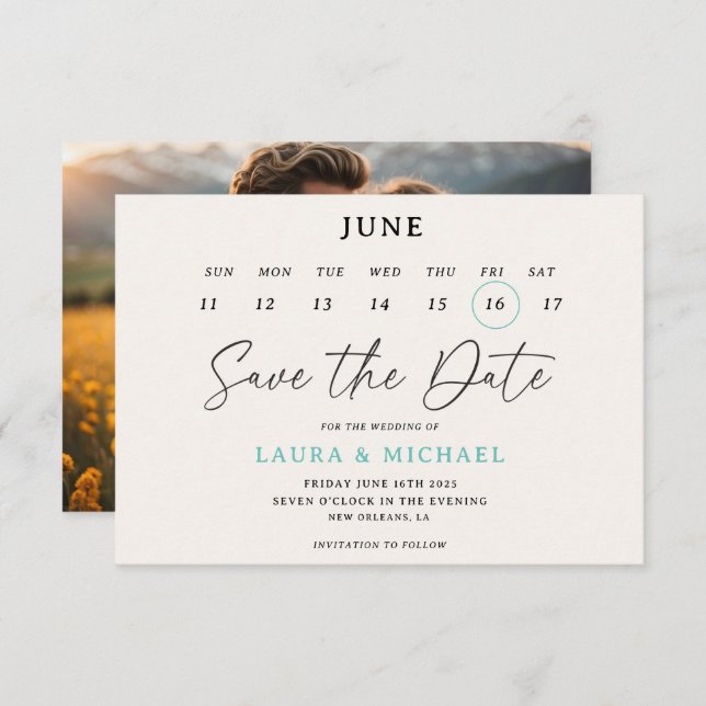 Trendy Calendar Save The Date With Photo Invitation (Front/Back)