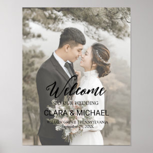 Trendy Calligraphy Faded Photo Welcome Wedding  Poster
