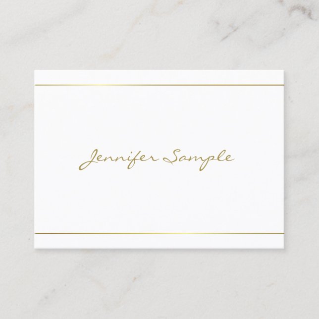 Trendy Calligraphy Gold Script Glam Luxury Design Business Card (Front)