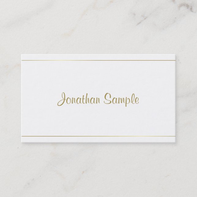 Trendy Calligraphy Gold Script Glamour Luxe Design Business Card (Front)