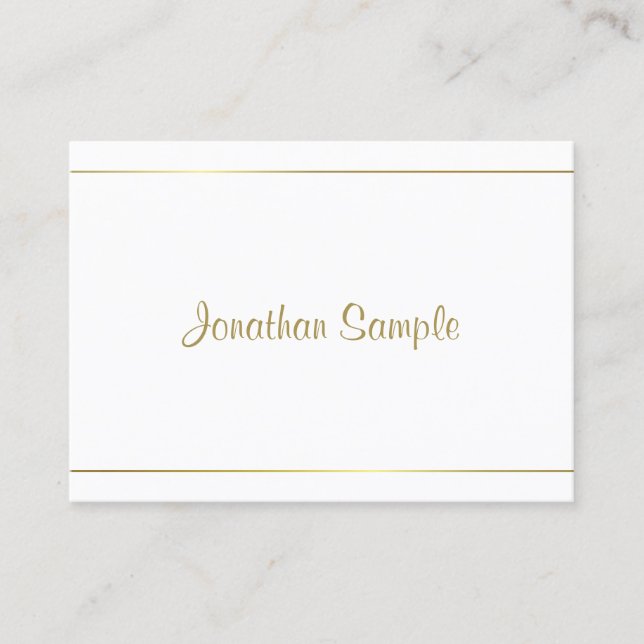 Trendy Calligraphy Gold Script Glamourous Luxury Business Card (Front)