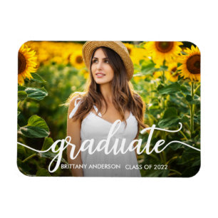 Trendy Calligraphy Graduation Announcement Photo  Magnet