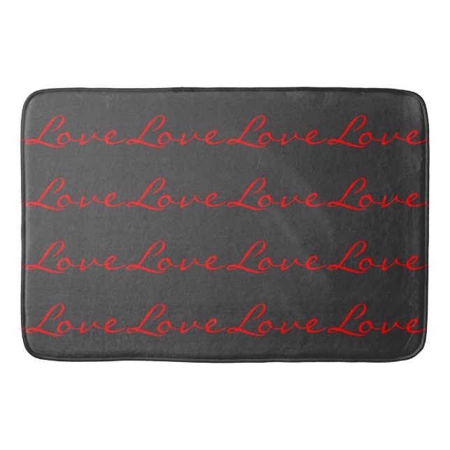 Trendy Calligraphy Grey Red Love Wedding Bath Mat (Front)