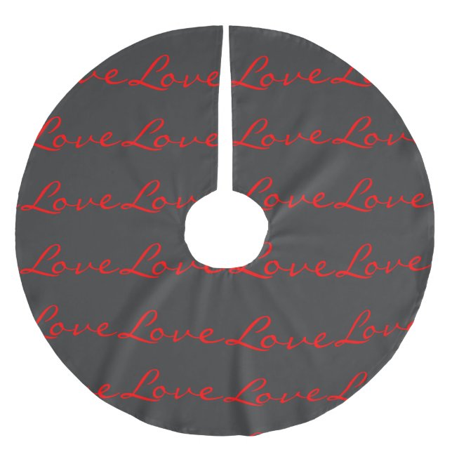 Trendy Calligraphy Grey Red Love Wedding Brushed Polyester Tree Skirt (Front)