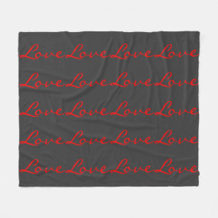 Trendy Calligraphy Grey Red Love Wedding Fleece Blanket