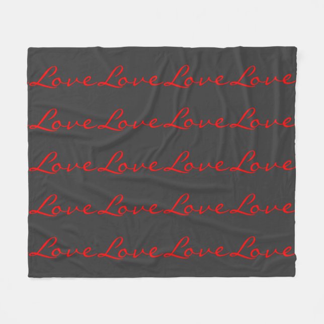 Trendy Calligraphy Grey Red Love Wedding Fleece Blanket (Front (Horizontal))