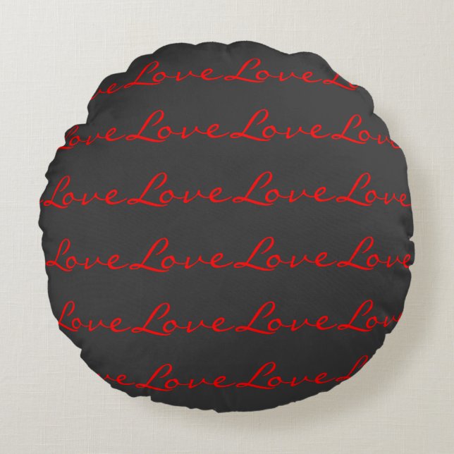Trendy Calligraphy Grey Red Love Wedding Round Cushion (Front)