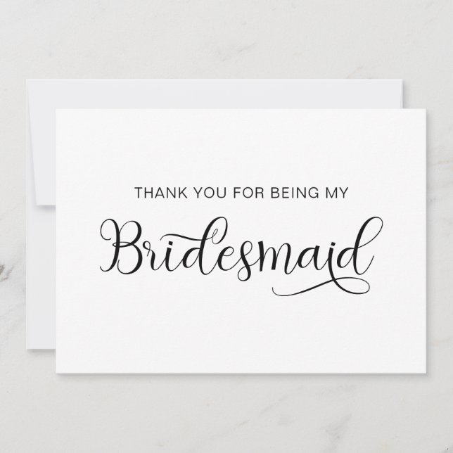 Trendy Calligraphy Heart Swash Bridesmaid Thank You Card (Front)