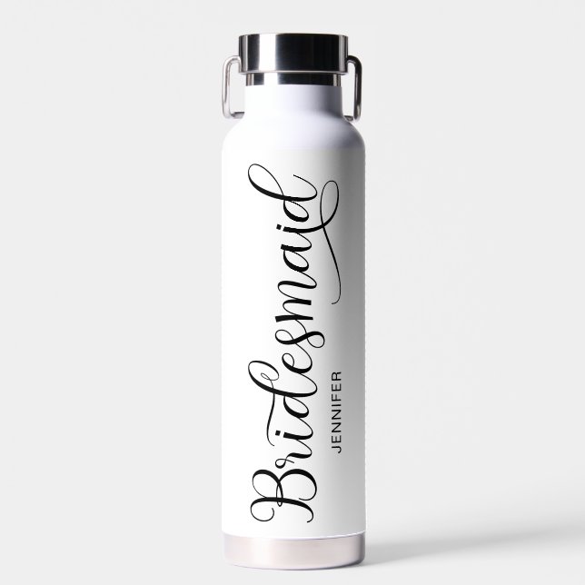Trendy Calligraphy Heart Swash Bridesmaid Water Bottle (Front)