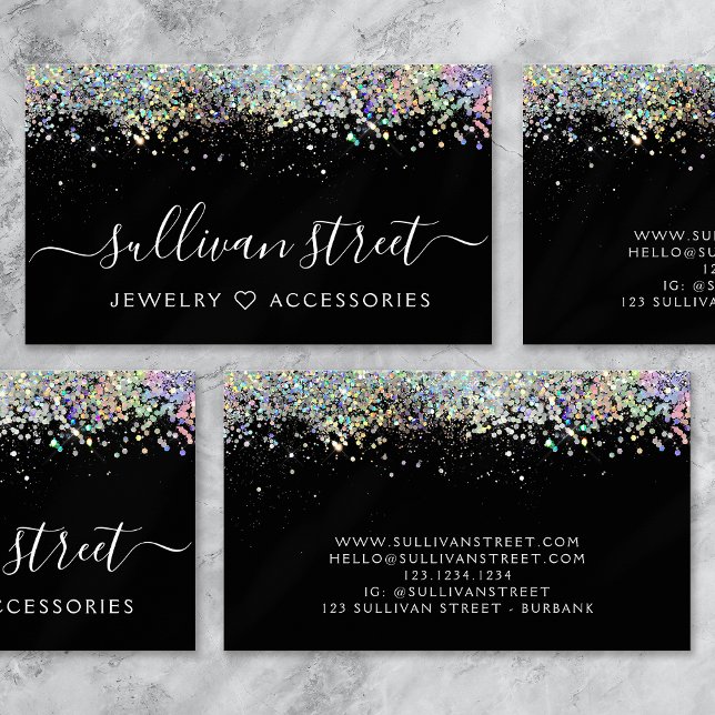 Trendy Calligraphy Script Black Silver Glitter Business Card (Creator Uploaded)