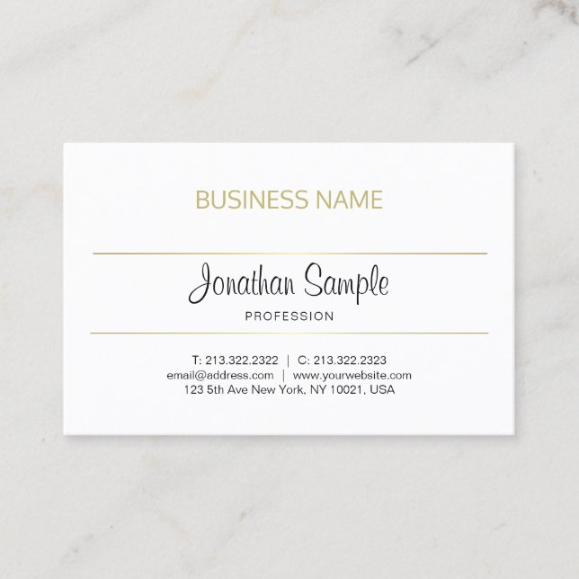 Trendy Calligraphy Script Gold Design Luxury Chic Business Card (Front)