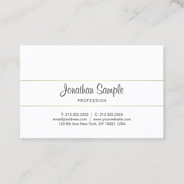 Trendy Calligraphy Script Gold Design Luxury Plain Business Card (Front)
