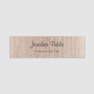 Trendy Calligraphy Script Text Template Wood Look Name Tag