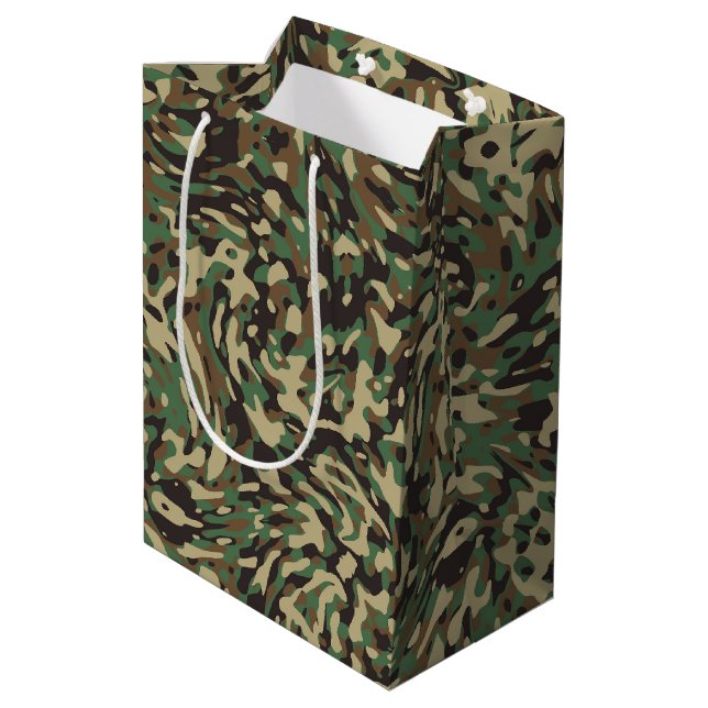 Trendy Camouflage Green  Medium Gift Bag (Back Angled)